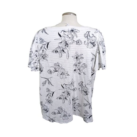 Jane Delancey Womens Top Plus 1X Black White Floral Ruffle Short Sleeve Cotton - Picture 3 of 7
